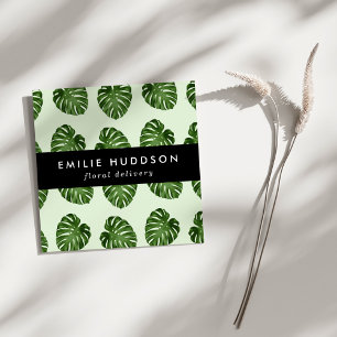 Palmbladeren, groene bladeren, bloemenborst, bloem vierkante visitekaartje