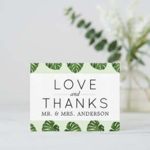 Palmbladeren, groene bladeren, tropisch, bruiloft briefkaart