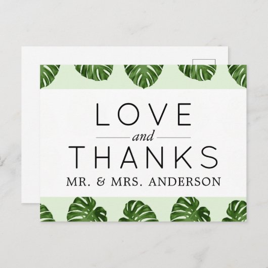 Palmbladeren, groene bladeren, tropisch, bruiloft briefkaart (Voorkant / Achterkant)