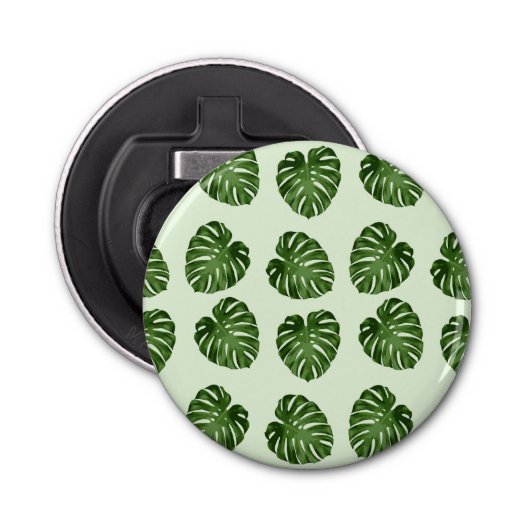 Palmbladeren, groene bladeren, tropisch patroon button flesopener (Voorkant)