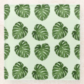 Palmbladeren, groene bladeren, tropisch patroon glazen onderzetter (Voorkant)