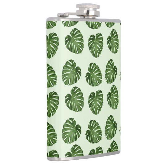 Palmbladeren, groene bladeren, tropisch patroon heupfles (Rechts)