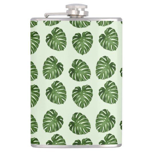 Palmbladeren, groene bladeren, tropisch patroon heupfles (Voorkant)