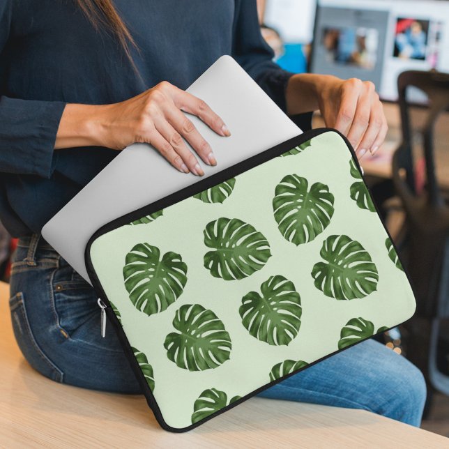 Palmbladeren, groene bladeren, tropisch patroon laptop sleeve (Creator heeft geüpload)