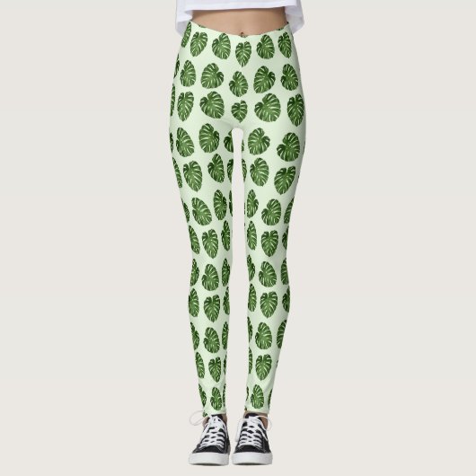 Palmbladeren, groene bladeren, tropisch patroon leggings (Voorkant)