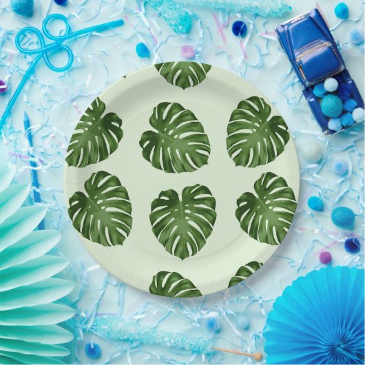 Palmbladeren, groene bladeren, tropisch patroon papieren bordje (Feest)