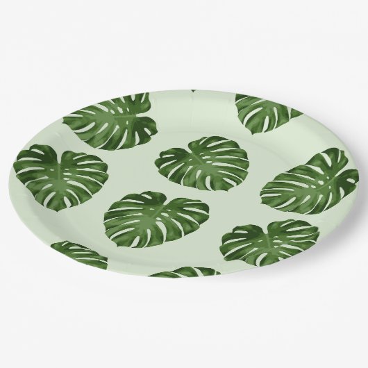 Palmbladeren, groene bladeren, tropisch patroon papieren bordje (Gekanteld)