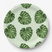 Palmbladeren, groene bladeren, tropisch patroon papieren bordje (Voorkant)