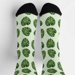 Palmbladeren, groene bladeren, tropisch patroon sokken