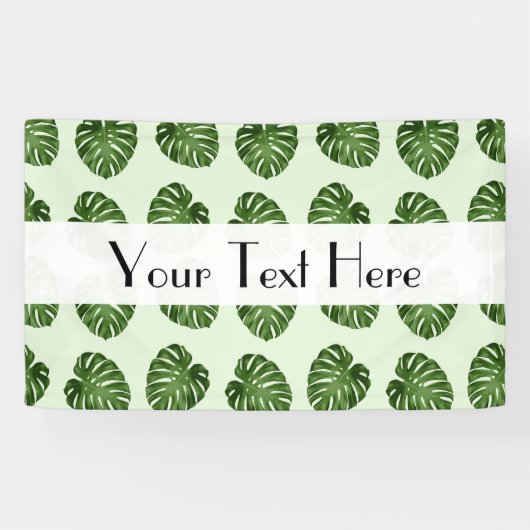 Palmbladeren, groene bladeren, tropisch patroon spandoek (Horizontaal)