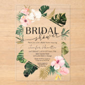 Palmbladeren Hibiscus Tropisch bloemig Vrijgezelle Acryl Uitnodigingen (Voorkant)