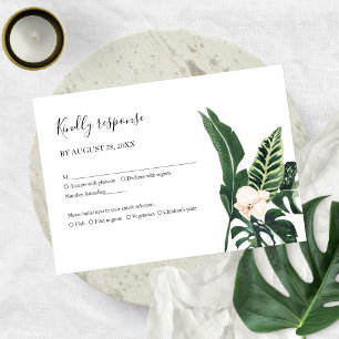 Palmbladeren Hibiscus Tropisch Elegante Trouw RSVP Kaartje