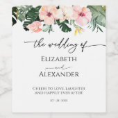 Palmbladeren Hibiscus Tropisch Trouwjurk Wijnlabel Wijn Etiket (Enkel label)