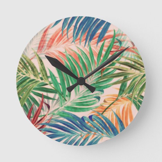 Palmbladeren in kleur ronde klok (Voorkant)