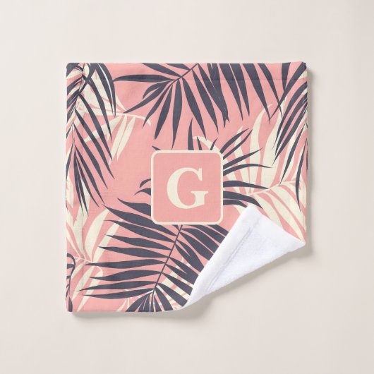 Palmbladeren Lichtroze gepersonaliseerd monogram Bad Handdoek (Wasdoekje)