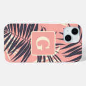 Palmbladeren Lichtroze gepersonaliseerd monogram Case-Mate iPhone Case (Achterkant (horizontaal))
