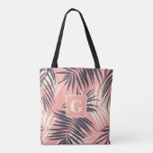 Palmbladeren Lichtroze gepersonaliseerd monogram Tote Bag (Achterkant)