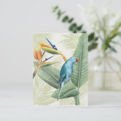 Palmbladeren met blauwe vogel briefkaart (Staand voorkant)