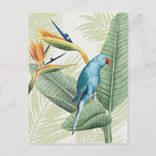 Palmbladeren met blauwe vogel briefkaart