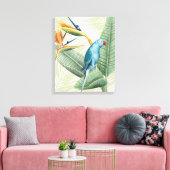 Palmbladeren met blauwe vogel canvas afdruk (Insitu (Woonkamer))