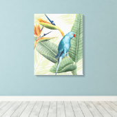 Palmbladeren met blauwe vogel canvas afdruk (Insitu (Houten vloer))