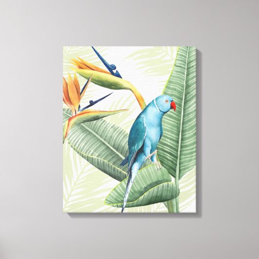 Palmbladeren met blauwe vogel canvas afdruk (Voorkant)