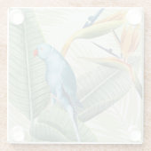 Palmbladeren met blauwe vogel glazen onderzetter (Achterkant)