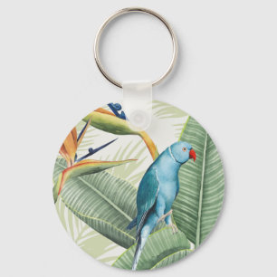 Palmbladeren met blauwe vogel sleutelhanger