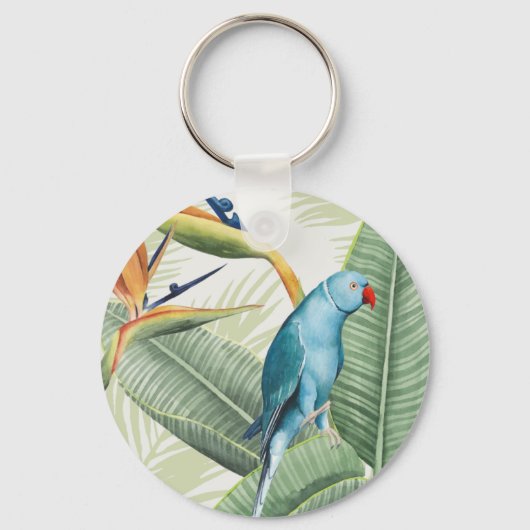 Palmbladeren met blauwe vogel sleutelhanger (Voorkant)