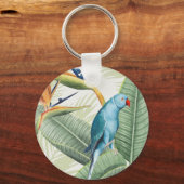 Palmbladeren met blauwe vogel sleutelhanger (Voorkant)