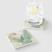 Palmbladeren met blauwe vogel stenen onderzetter (Zijkant)