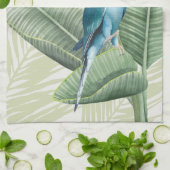 Palmbladeren met blauwe vogel theedoek (Gevouwen)