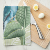 Palmbladeren met blauwe vogel theedoek (Quarter Fold)