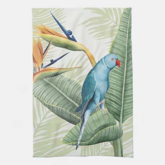 Palmbladeren met blauwe vogel theedoek (Verticaal)