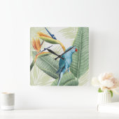 Palmbladeren met blauwe vogel vierkante klok (Huis)