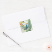 Palmbladeren met blauwe vogel vierkante sticker (Envelop)
