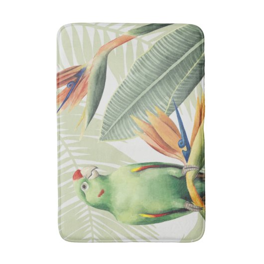 Palmbladeren met een groene vogel badmat (Voorkant Verticaal)