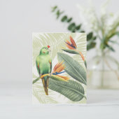 Palmbladeren met een groene vogel briefkaart (Staand voorkant)