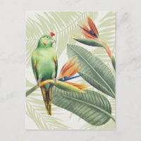 Palmbladeren met een groene vogel