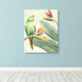 Palmbladeren met een groene vogel canvas afdruk (Insitu (Houten vloer))