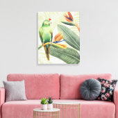 Palmbladeren met een groene vogel canvas afdruk (Insitu (Woonkamer))