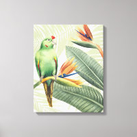 Palmbladeren met een groene vogel