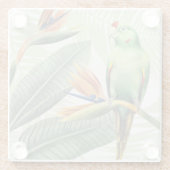 Palmbladeren met een groene vogel glazen onderzetter (Achterkant)