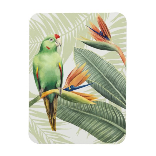 Palmbladeren met een groene vogel magneet (Verticaal)