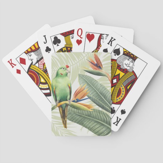 Palmbladeren met een groene vogel pokerkaarten (Achterkant)