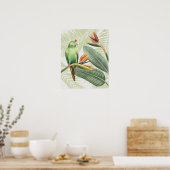 Palmbladeren met een groene vogel poster (Keuken)