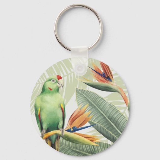 Palmbladeren met een groene vogel sleutelhanger (Voorkant)