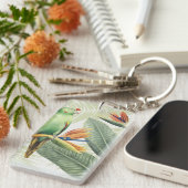 Palmbladeren met een groene vogel sleutelhanger (Voorkant Rechts)