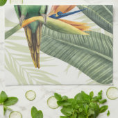 Palmbladeren met een groene vogel theedoek (Gevouwen)