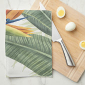 Palmbladeren met een groene vogel theedoek (Quarter Fold)